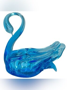 Vintage 1960s Chalet Blue Swan Art Glass Vase - Unique Canadian Collectible